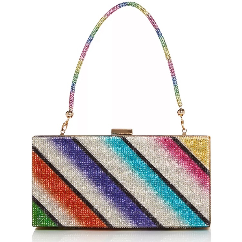 Aqua Multicolor Sequin Diagonal Stripe Box Clutch
